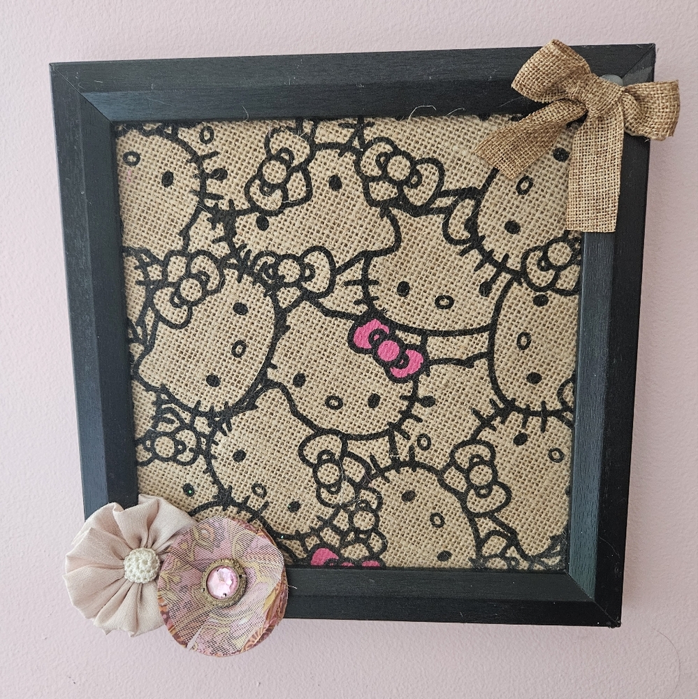 Hello Kitty Burlap Picture Wall Art Decor Handmade